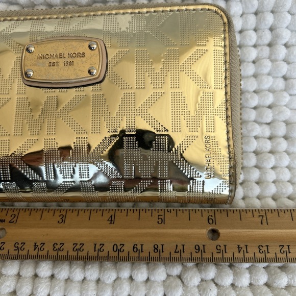 Michael Kors Jet Set Travel Continental Wallet Metallic Gold MK Logo Debossed - Picture 2 of 5